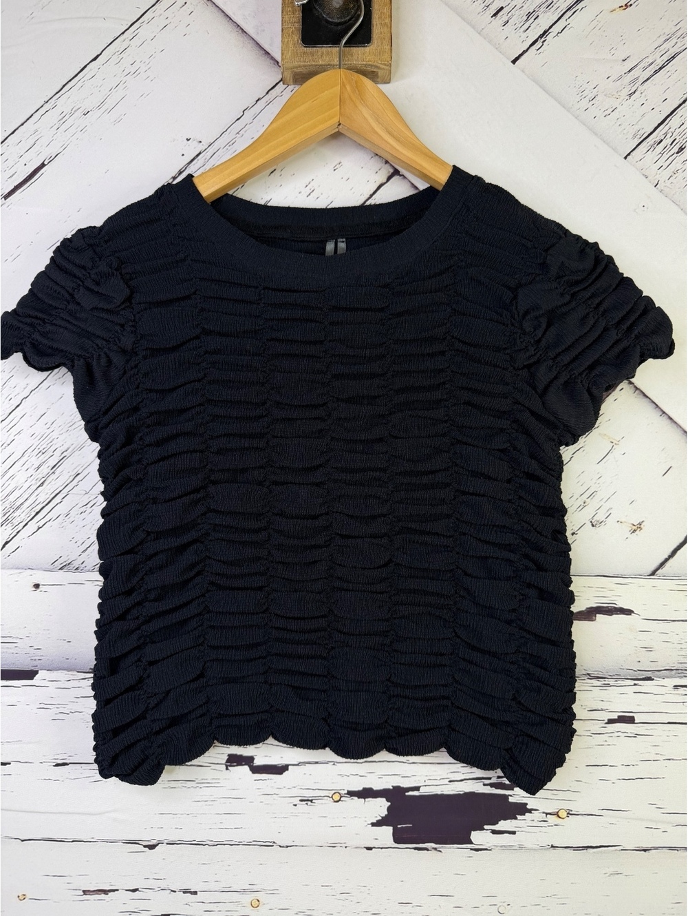 Anthropologie Whimsigoth Ruched Textured Baby Tee Short Sleeve Top Women Small